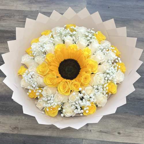 (50) White And Yellow Roses Bouquet