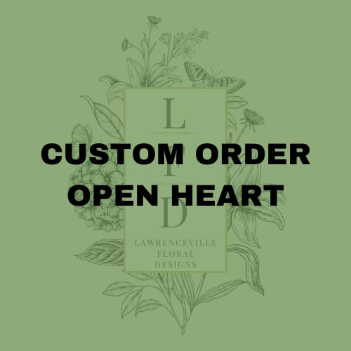 Green custom order graphic with floral line art and bold text