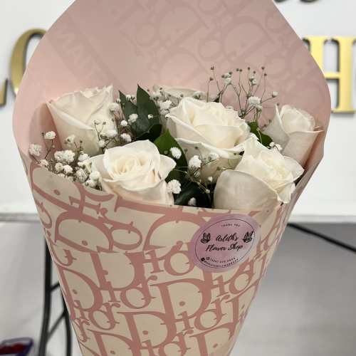6 White Roses Bouquet