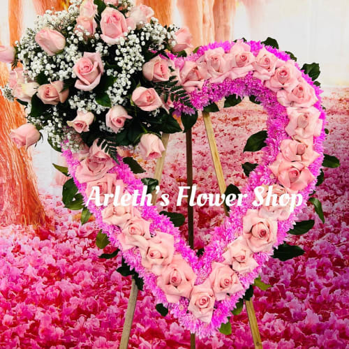 Funeral - Medium Heart With Pink Roses