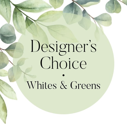 Designer’s Choice Whites & Greens graphic with watercolor leaves