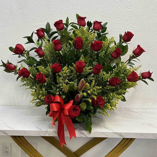 Large Arrangement With Red Roses