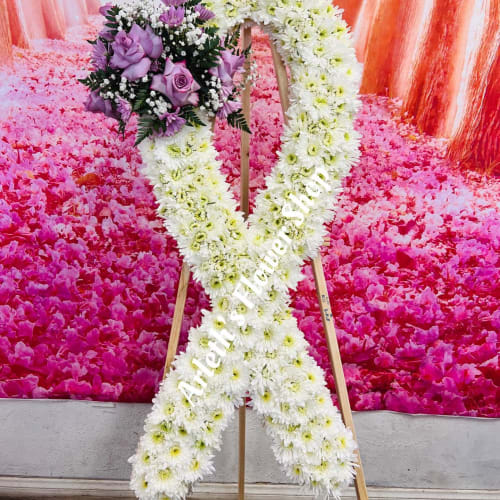 Medium Funeral With White And Purple Roses