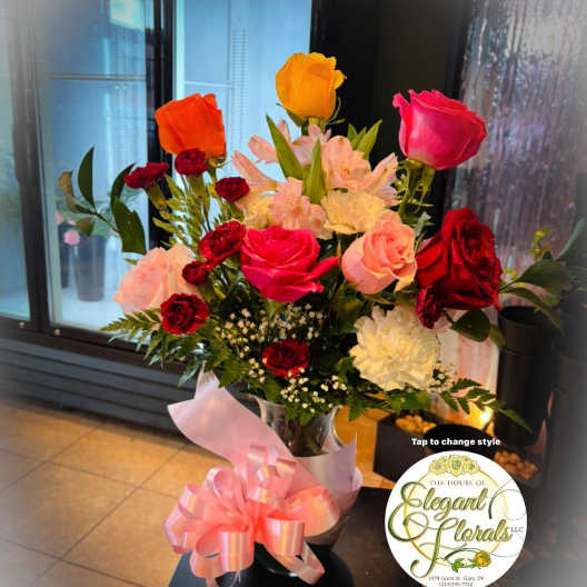 Radiant Garden Rose Vase Arrangement