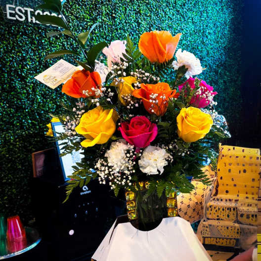 Bright Mixed Rose Vase Arrangement