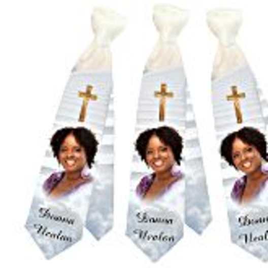 Three memorial ribbons with portraits and crosses
