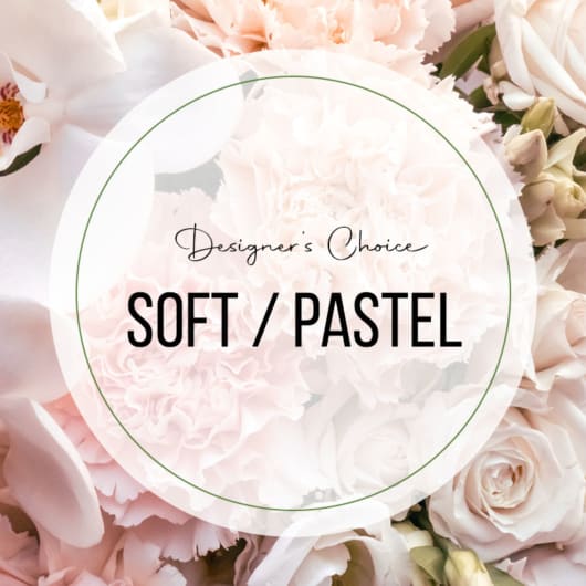 Soft pastel flowers with a circular label reading "Designer’s Choice Soft/Pastel"