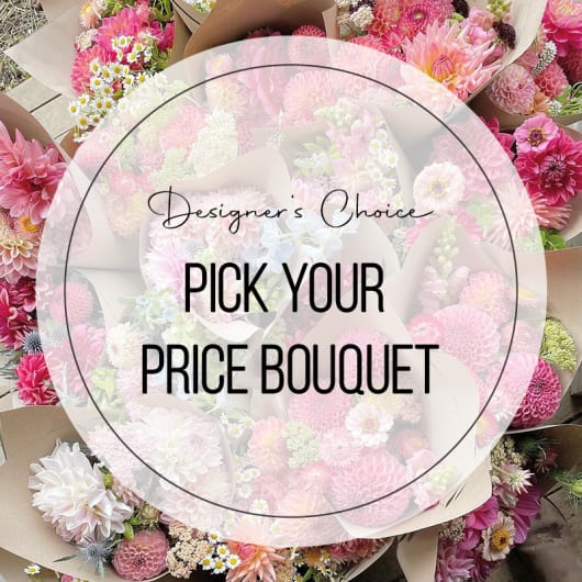 Assorted pink and white flower bouquets wrapped in kraft paper