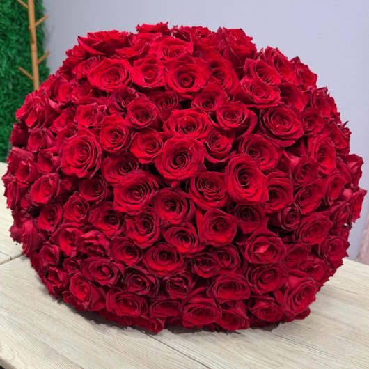 Large dome bouquet of red roses