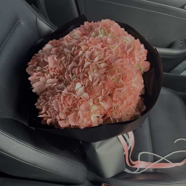 Bouquet of peach hydrangeas.
