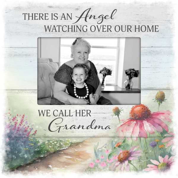 Memorial plaque with a grandmother and child photo and floral artwork