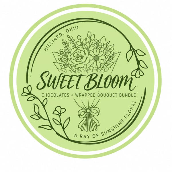 Green circular logo reading Sweet Bloom with floral line art