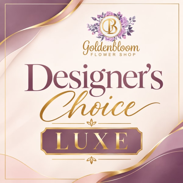 Decorative floral shop graphic with the words "Designer's Choice Luxe"