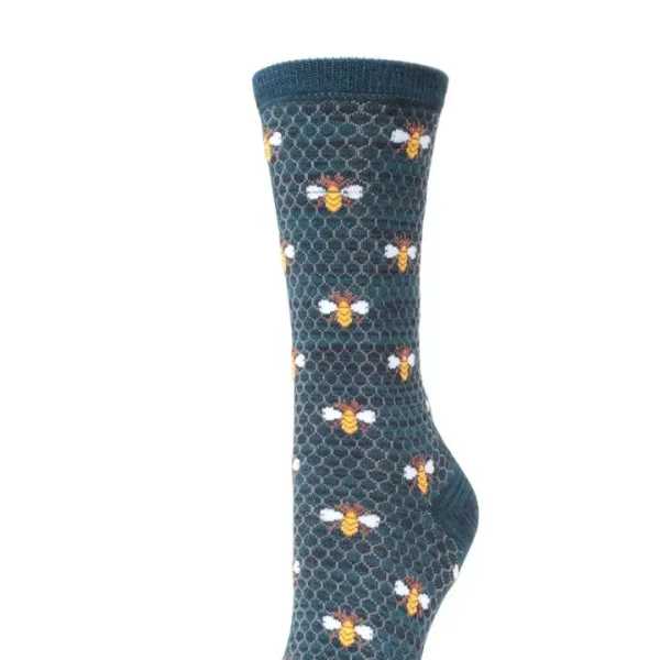 Single patterned sock with bee motifs on a dark background