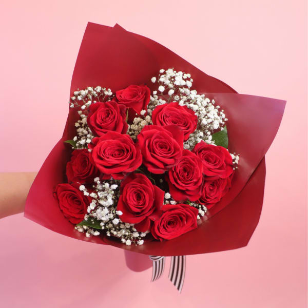 Red Rose Wrapped Bouquet (1 Dozen)
