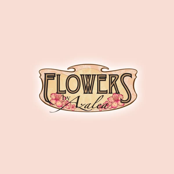 Logo reading Flowers by Azalea with pink floral accents