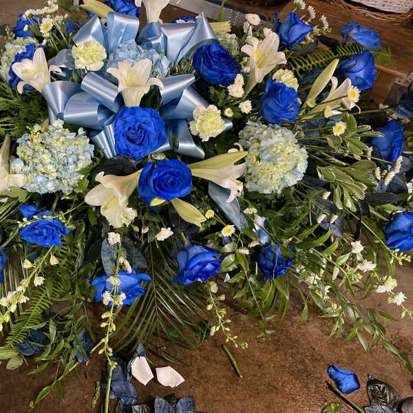 Bright Blue Casket Spray