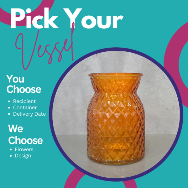 Amber textured glass vase on a teal graphic background