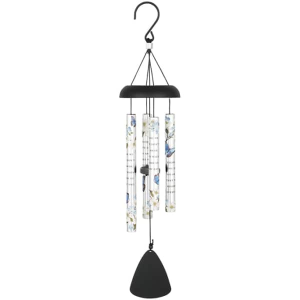 Hanging wind chime with butterfly and floral print tubes
