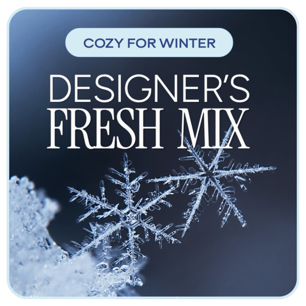 Winter-themed designer's fresh mix graphic with snowflakes and text