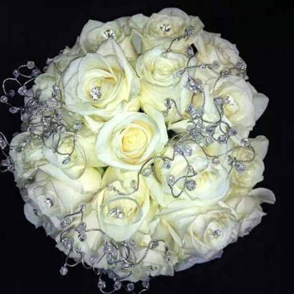 White rose bouquet with silver beaded accents