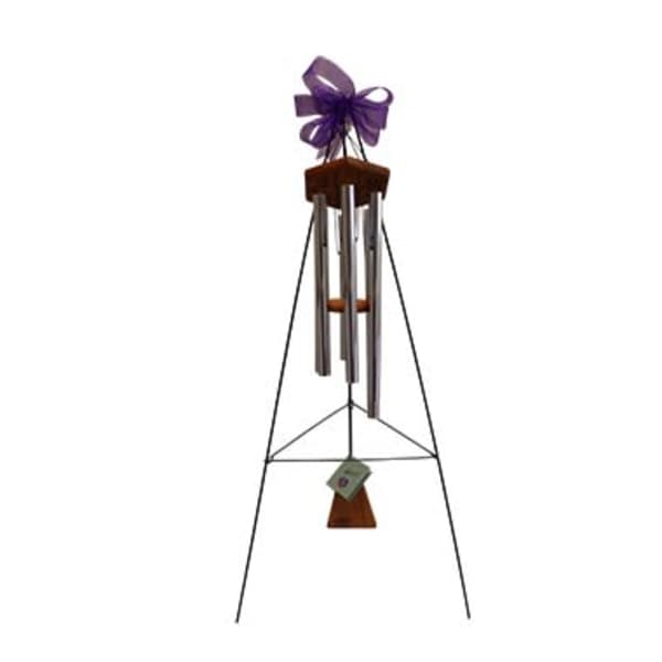 Metal wind chime with a purple bow and small hanging clapper