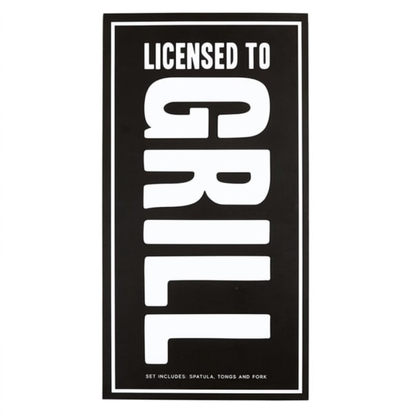 Black-and-white product packaging with large vertical text