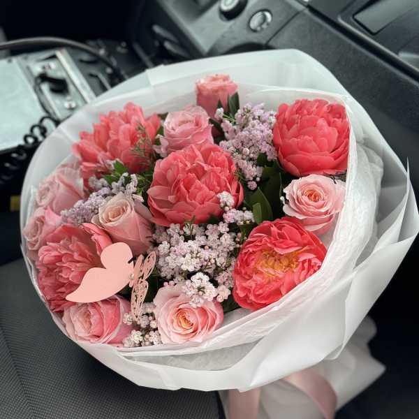 Peonies and Roses Bouquet. The photo shows a standard size.