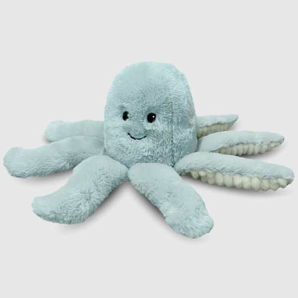 Light blue plush octopus toy with a smiling face