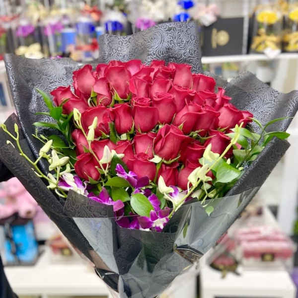 50 Roses and Orchids Bouquet - Red