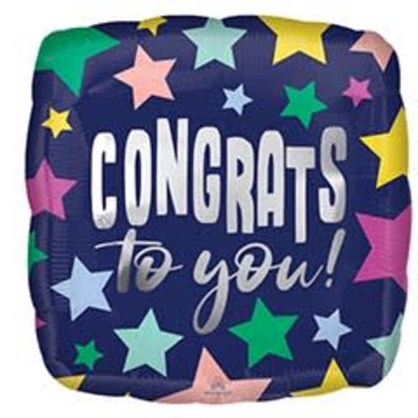17" Congrats to You! Colorful Stars Mylar