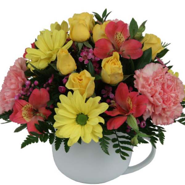 coffee mug flower arrangement