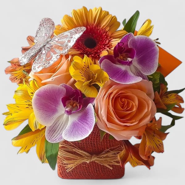 Apricot And Violet Rose And Orchid Beautiful Bouquet Designer's Choice