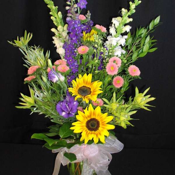 Spring sunflower leucadendron bouquet
