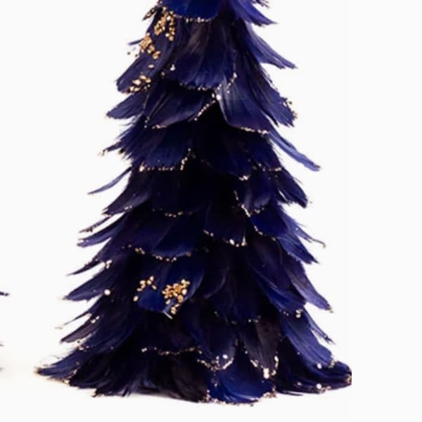 Feathered Navy Blue Christmas Tree 12"