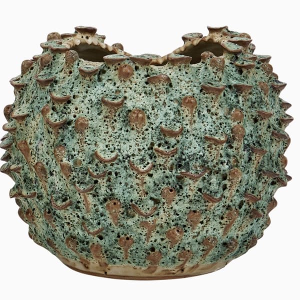 Green Moss Ceramic Vase with Coral Effect