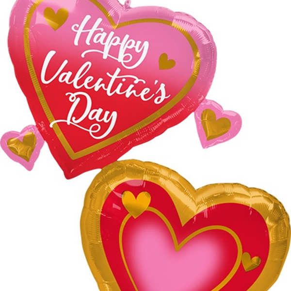 Happy Valentine's Day - Multi Pink Gold Red - Jumbo - Balloon