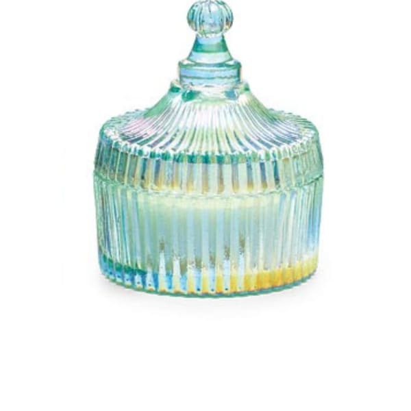 Blue Iridescent Glass Candle
