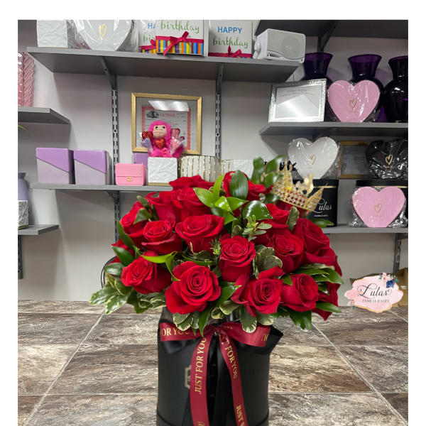 Cylinder Box of Roses & Greens