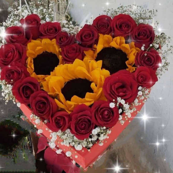 cajita de corazon, trio girasoles