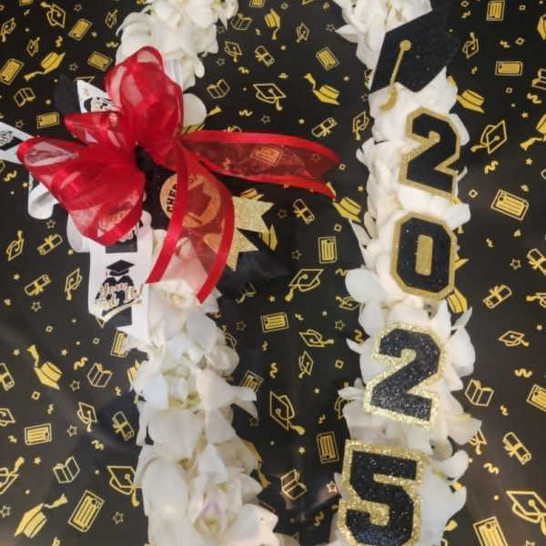 White grad lei