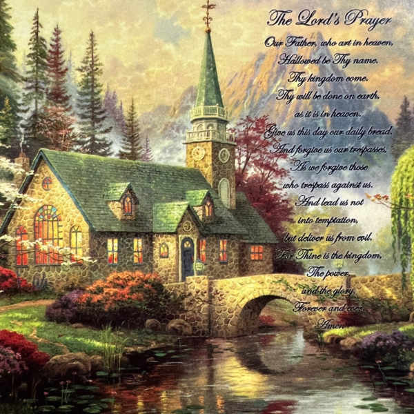 'The Lord's Prayer on Dogwood Chapel' Tapestry Throw