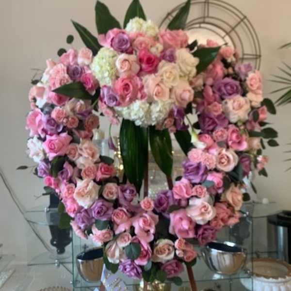 Graceful Pink & Purple Open Heart Funeral Tribute