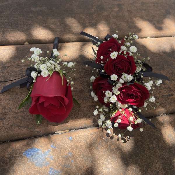 Corsage & Boutonniere Set ( Red Flowers)