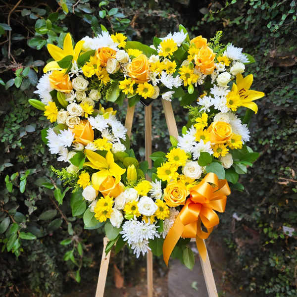 White and yellow standing funeral heart