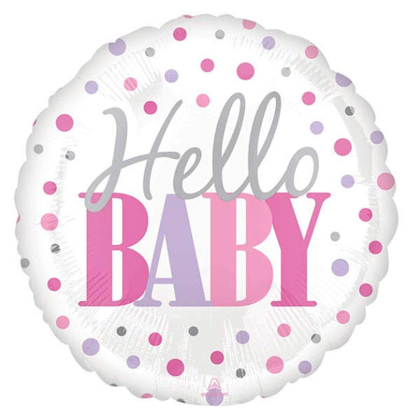 18" Pink Dotted Hello Baby Mylar