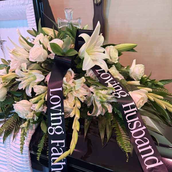 Black Tie & White Casket Spray