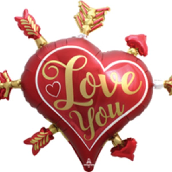 "Love You" Heart and Arrows Mylar