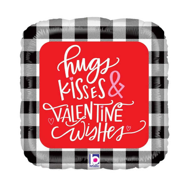 Hugs Kisses & Valentine's Wishes - Buffalo Check - Balloon