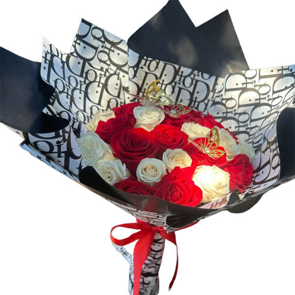 24 Red and White Roses